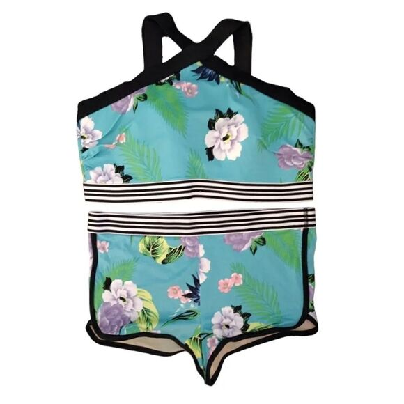 Cacique Lane Bryant Teal Tropical High Rise Boyshort Swim Bottoms Size 14 - Picture 5 of 15